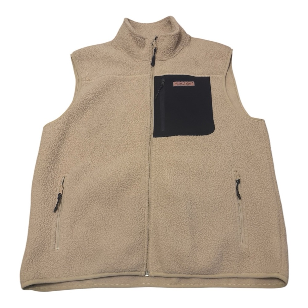 Vineyard Vines Men's Vest Sherpa Fleece Camel Tan Full Zip Pocket Size L